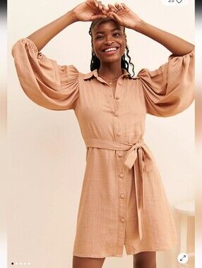 Free People Girl & the Sun Alessi Tan Linen Blend Mini Shirtdress Sz M